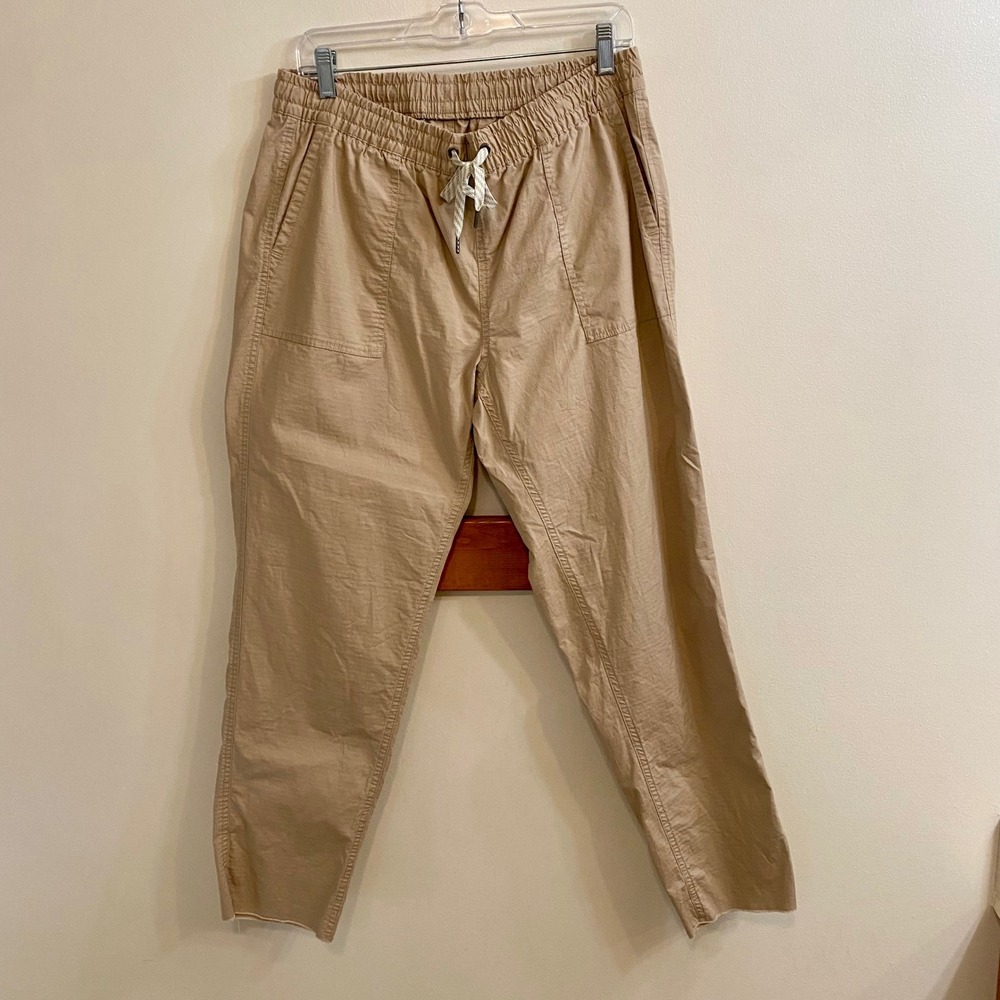 Vuori Vintage Ripstop Pants Womens Sz L Khaki Tan Cotton Drawstring Hiking VW450
